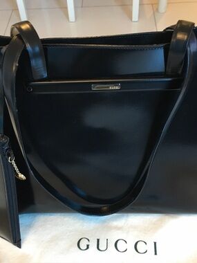 Gucci Black Patent Leather Tote with Attached Pouch